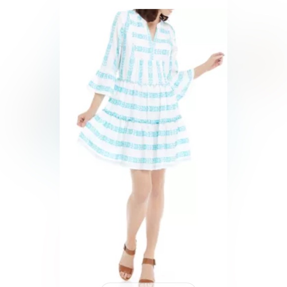 crown & ivy Dresses & Skirts - Crown & Ivy Dress large Embroidered Tiered blue white NWOT boho summer